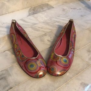 Miss Cristian Italian women’s multicolored textured cloth flats with hard sole.